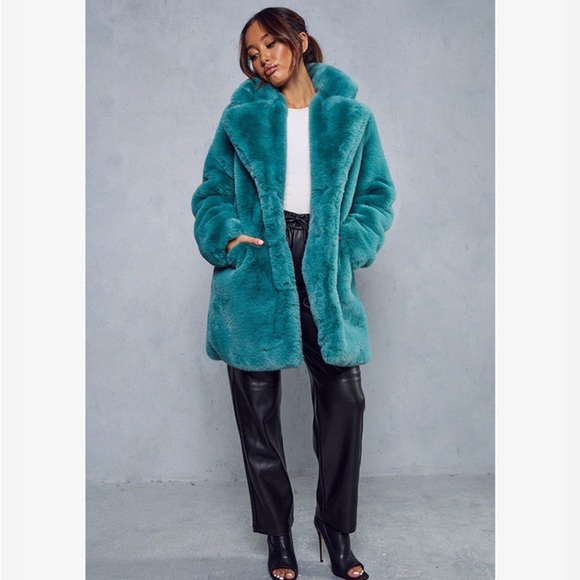 Apparis Stella Emerald Teal Green/Blue Faux Fur Coat Size Small - Picture 3 of 12